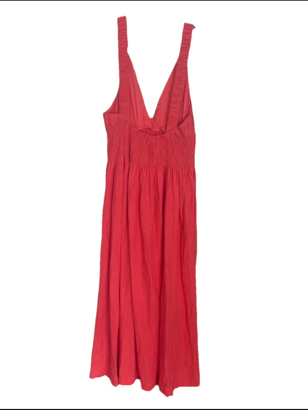 Abercrombie & Fitch Pink Linen Blend Smocked Maxi Dress V-Neck Small